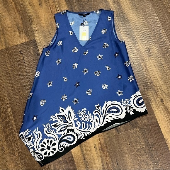 Elogy handkerchief hem top womens size medium blue‎ black paisley new with tags - Picture 1 of 5
